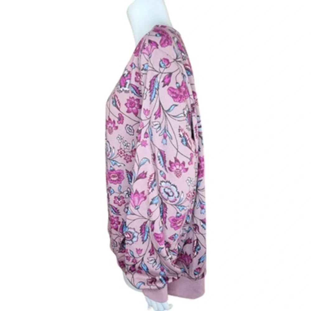 The Muses Lounge‎ French Terry Zip-Front Full Zip Jacket Mauve Floral X-Large